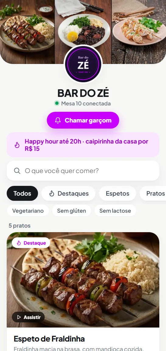 Cardápio do cliente